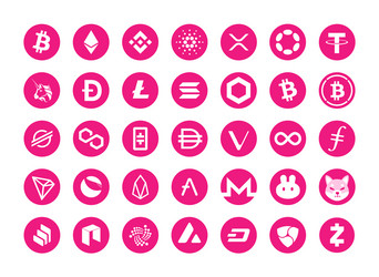 cryptocurrency coin icons hot pink vector