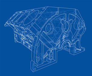 engine block sketch rendering of 3d vector image