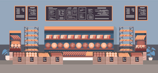 Empty bakery interior shop showcase with fresh Vector Image