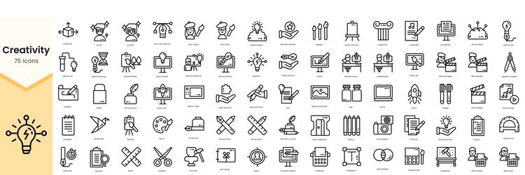 set of creativity icons simple line art style vector