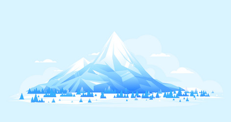 Ice mountains with spruce forest geometric design vector