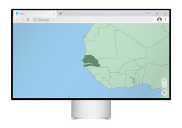 computer monitor with map of senegal in browser vector image
