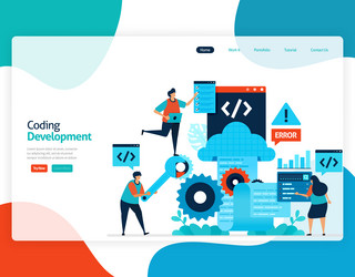 homepage landing page flat of coding development vector image