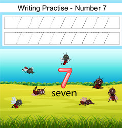 writing practices number 7 with mosquito vector