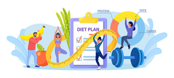 diet plan checklist people doing exercise vector