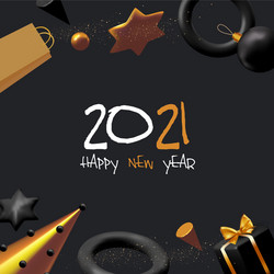 Happy new 2021 year and merry christmas banner 3d vector