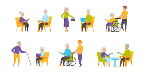 pensioners flat set care vector