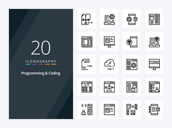 20 programming and coding outline icon vector image