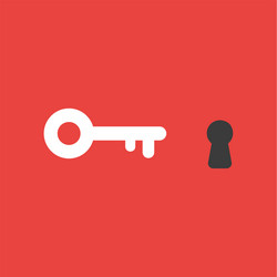 Icon concept of key and keyhole on red background vector