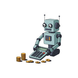 a charming robot using calculator surrounded vector image