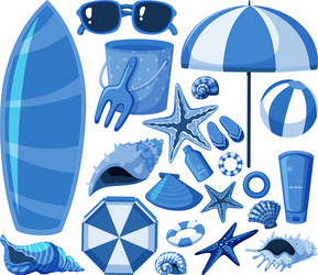 isolated beach items set in blue color vector