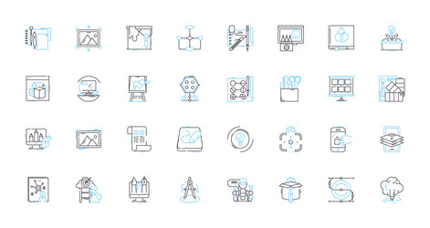 artificial processing linear icons set algorithm vector image