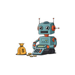 robot counting coins with calculator beside vector image