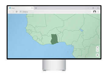 Computer monitor with map of ghana in browser vector