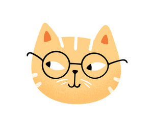 Muzzle funny cute cat in glasses flat vector