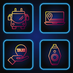 set line car key with remote hand on map pointer vector image