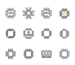 chipset cpu icons microchip 8 core processor vector