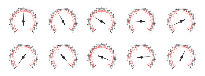 set of round measuring scales with rotating arrows vector image