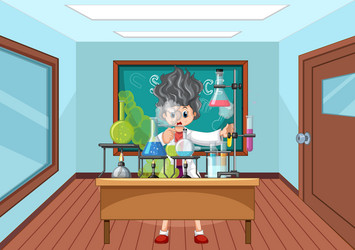 Classroom scene with scientist doing experiment vector