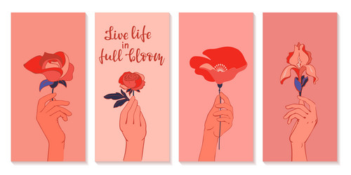 female hands holding beautiful flowers live life Vector Image