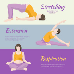 Pregnant Woman Yoga Banner Set vector
