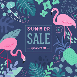 summer sale poster with tropic leaves flowers Vector Image