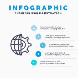 Gear globe setting business line icon with 5 vector