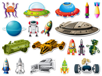 Sticker set of outer space objects and astronauts vector