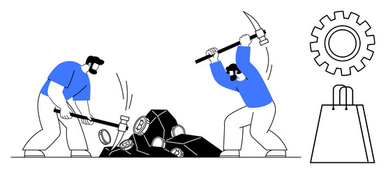 workers using tools to break through obstacles vector image