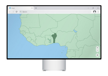 Computer monitor with map of benin in browser vector