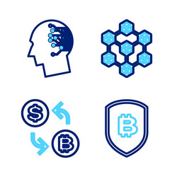 set line shield with bitcoin processor chip vector image
