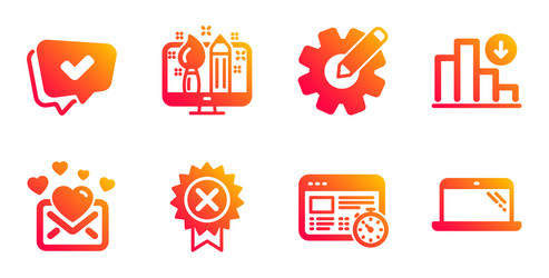Decreasing graph reject medal and web timer icons vector