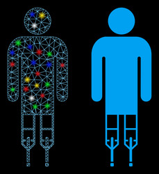 glowing mesh network man crutches icon with flare vector image