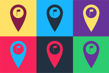 pop art map pointer with golf flag icon isolated vector image