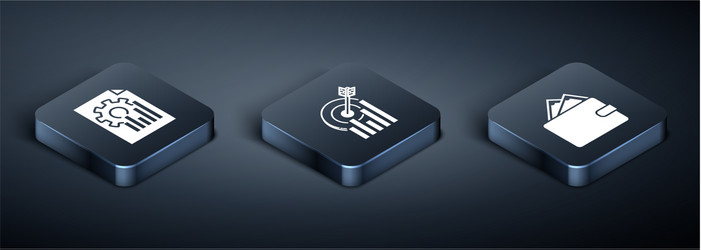 set isometric document with graph chart wallet vector image