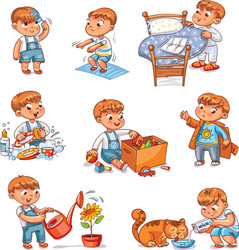 Cartoon kid daily routine activities set Vector Image