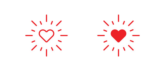 heart shape with rays red icon in flat style vector image