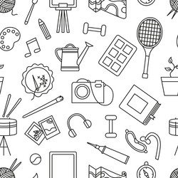 hobby elements seamless pattern line photo camera vector image