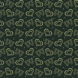 butterfly love hand drawn pattern green background vector