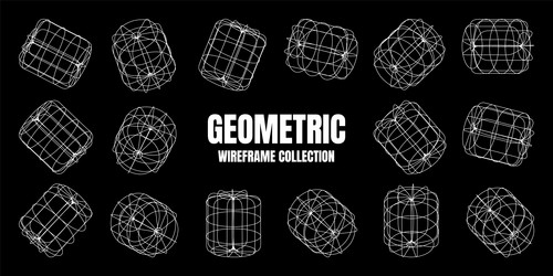 wireframe lined shapes perspective mesh 3d grid vector image
