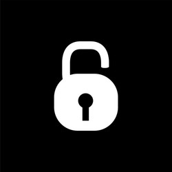 Open lock icon on black background flat vector