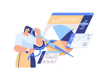 Businesswoman with scissors creating visual graphs