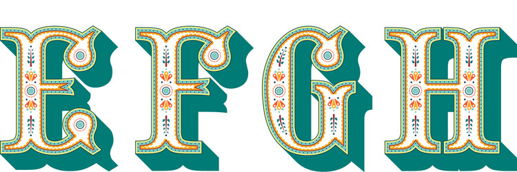 folk alphabet ornamental floral letter e f g h Vector Image