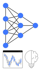 neural network diagram with stock market chart vector image