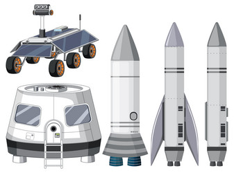 Set of spaceship and satellite objects vector