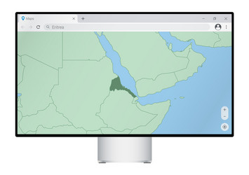 computer monitor with map of eritrea in browser vector