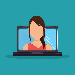 Woman with computer laptop vector