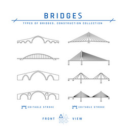 cable stayed and arched bridges icons vector