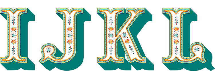 folk alphabet ornamental floral letter i j k l Vector Image