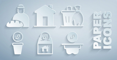 set donation and charity trash can money real vector image